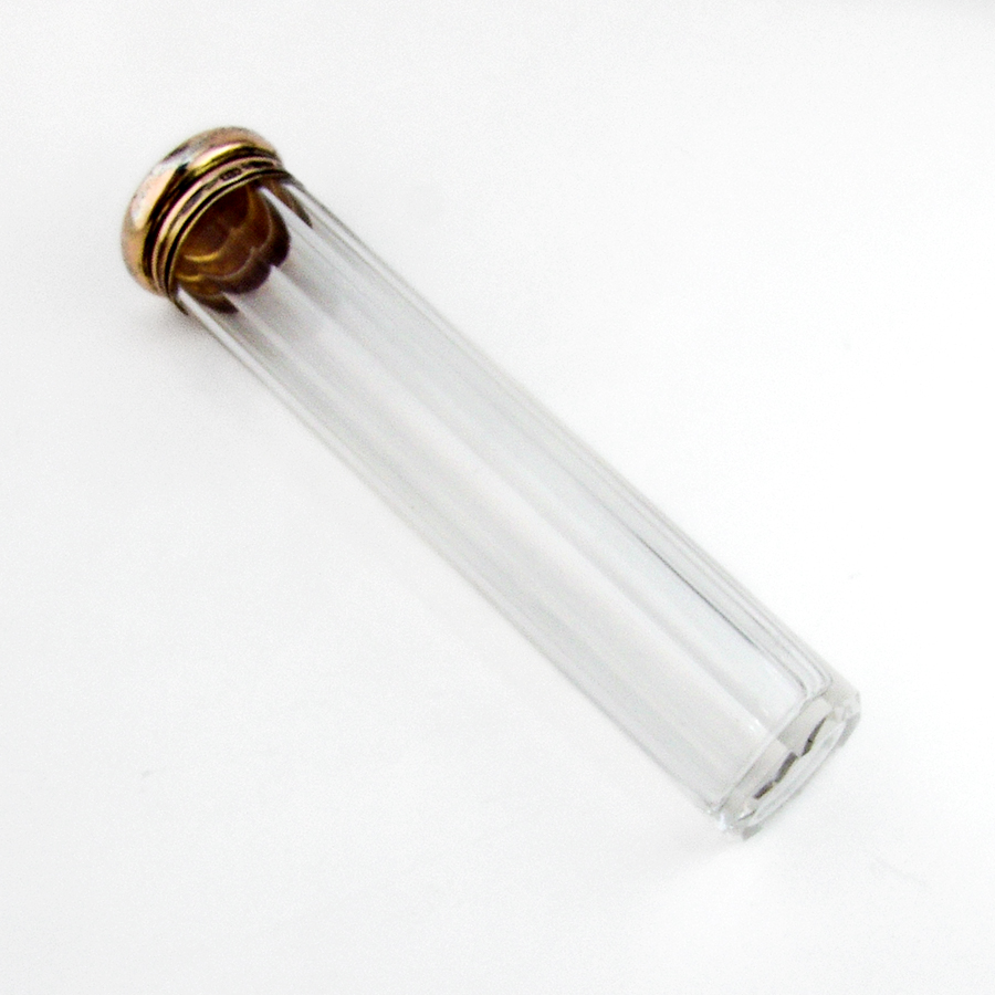 English Long Tall Dresser Jar Cut Crystal Gilt Sterling Silver Mono 1925