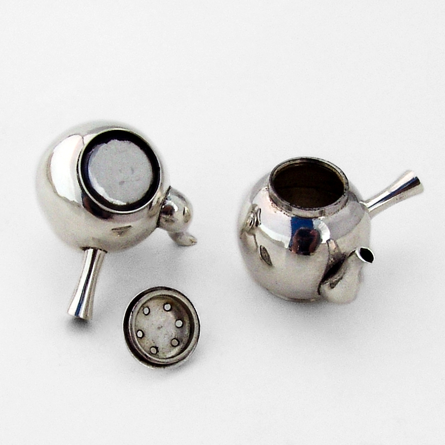 Japanese Teapot Form Salt Pepper Shakers Pair Sterling Silver 1950