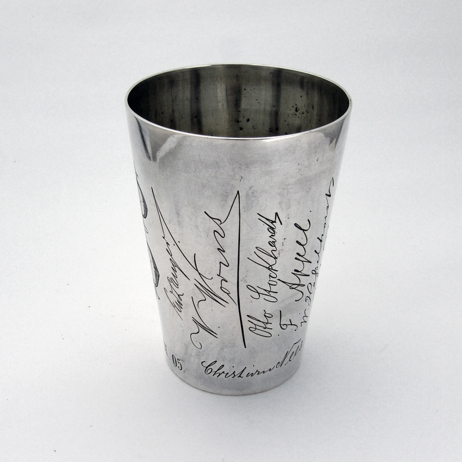 German Beaker Engraved Signatures Monogram Bohm 800 Silver