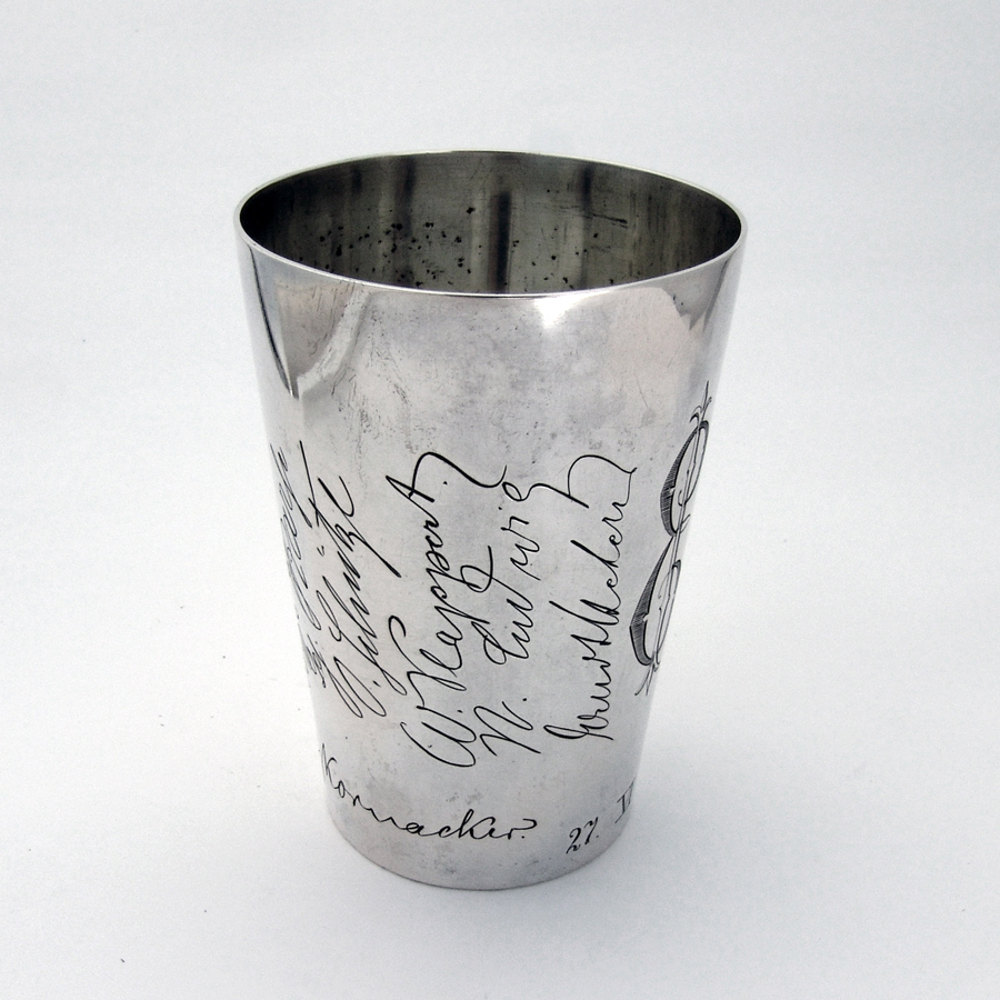 German Beaker Engraved Signatures Monogram Bohm 800 Silver