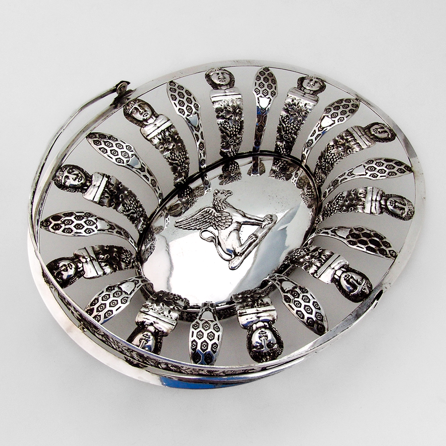 German Egyptian Motif Swing Handle Basket Gerike 12 Loth Silver 1820