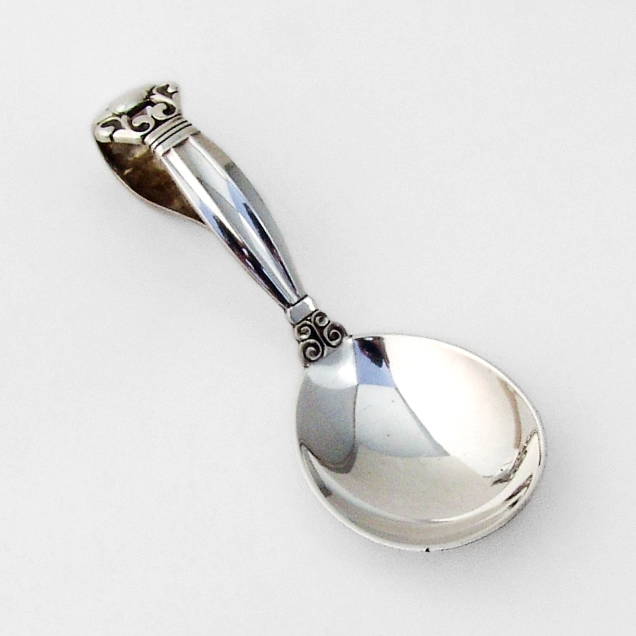 Acorn Baby Spoon Curved Handle Georg Jensen Sterling Silver Mono