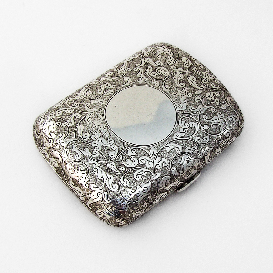 English Hand Chased Engraved Cigarette Case Deakin Francis Sterling 1908