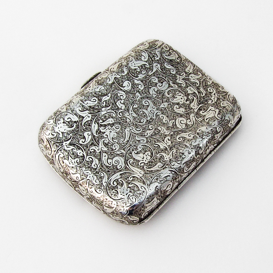 English Hand Chased Engraved Cigarette Case Deakin Francis Sterling 1908
