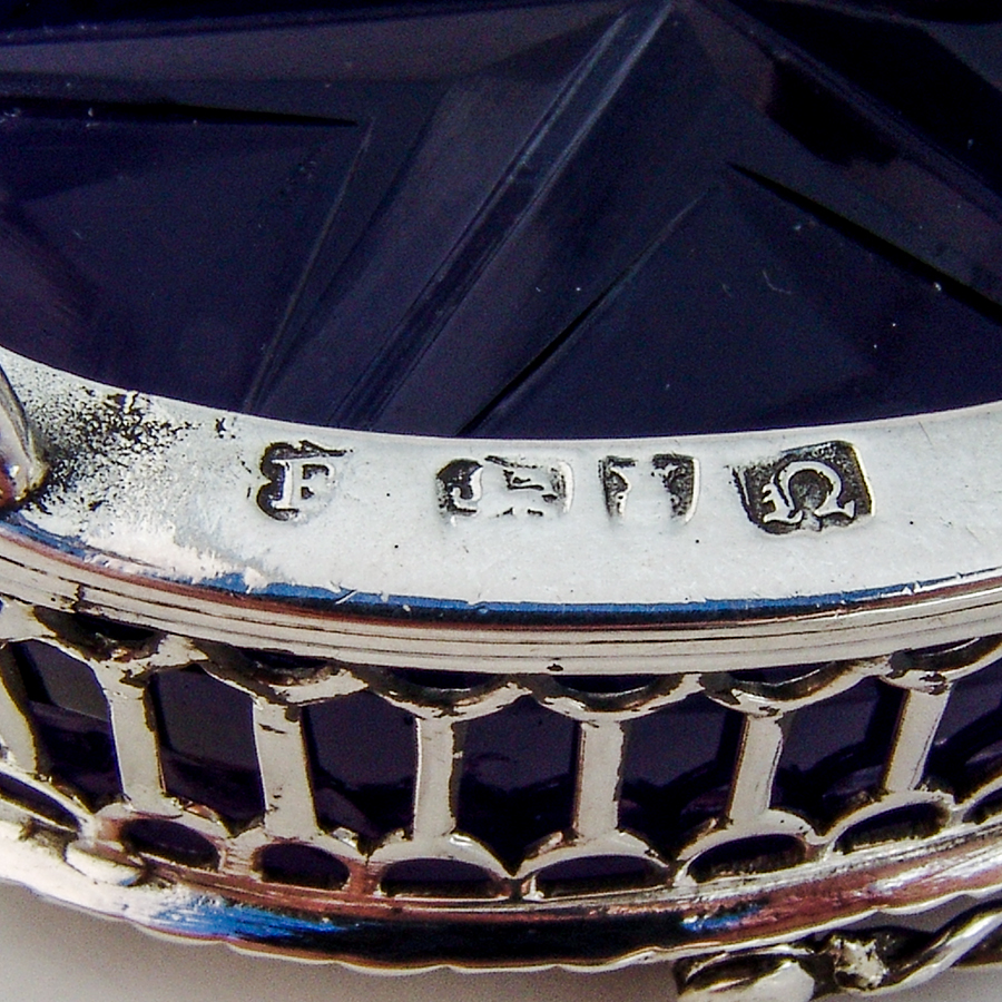 English Pierced Footed Salt Baskets Pair Cobalt Glass Sterling Francis Spilsbury 1768