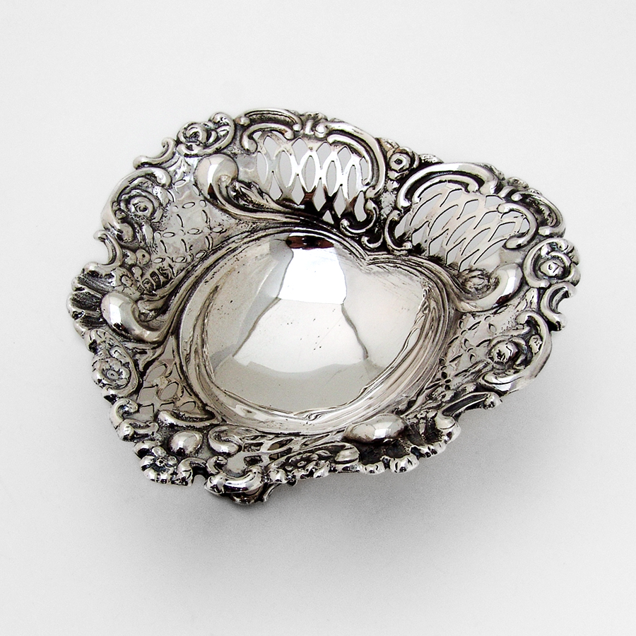 English Ornate Heart Form Bowl Edward Hutton Sterling Silver 1893