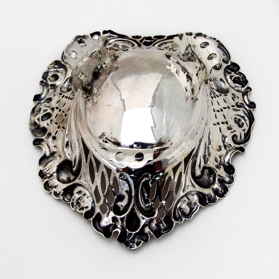 English Ornate Heart Form Bowl Edward Hutton Sterling Silver 1893
