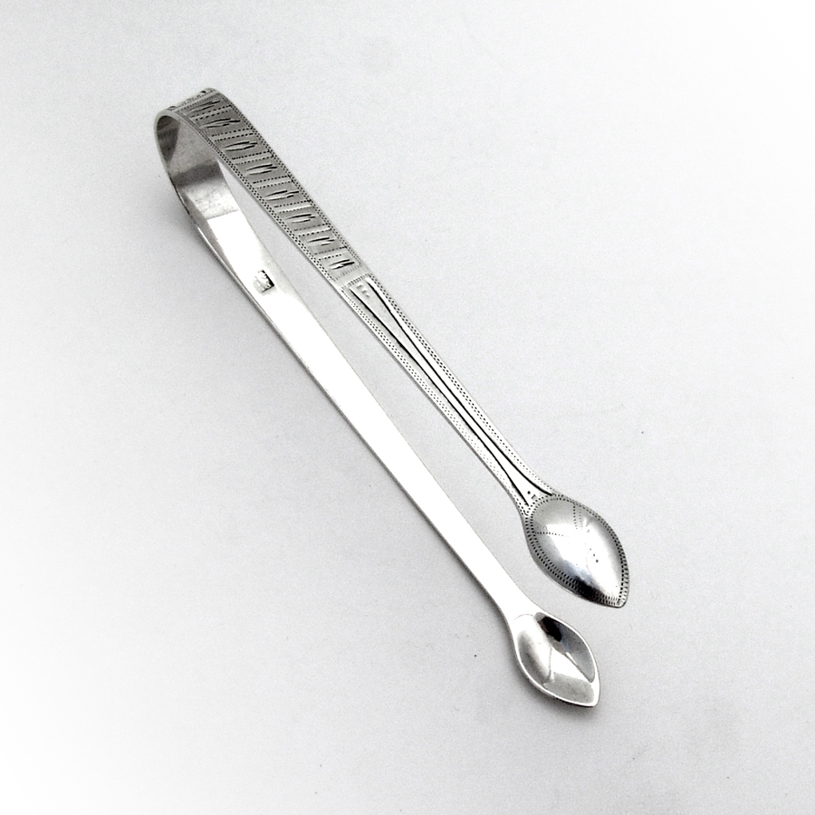 English Engraved Sugar Tongs Bateman Sterling Silver 1801