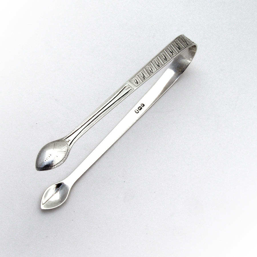 English Engraved Sugar Tongs Bateman Sterling Silver 1801