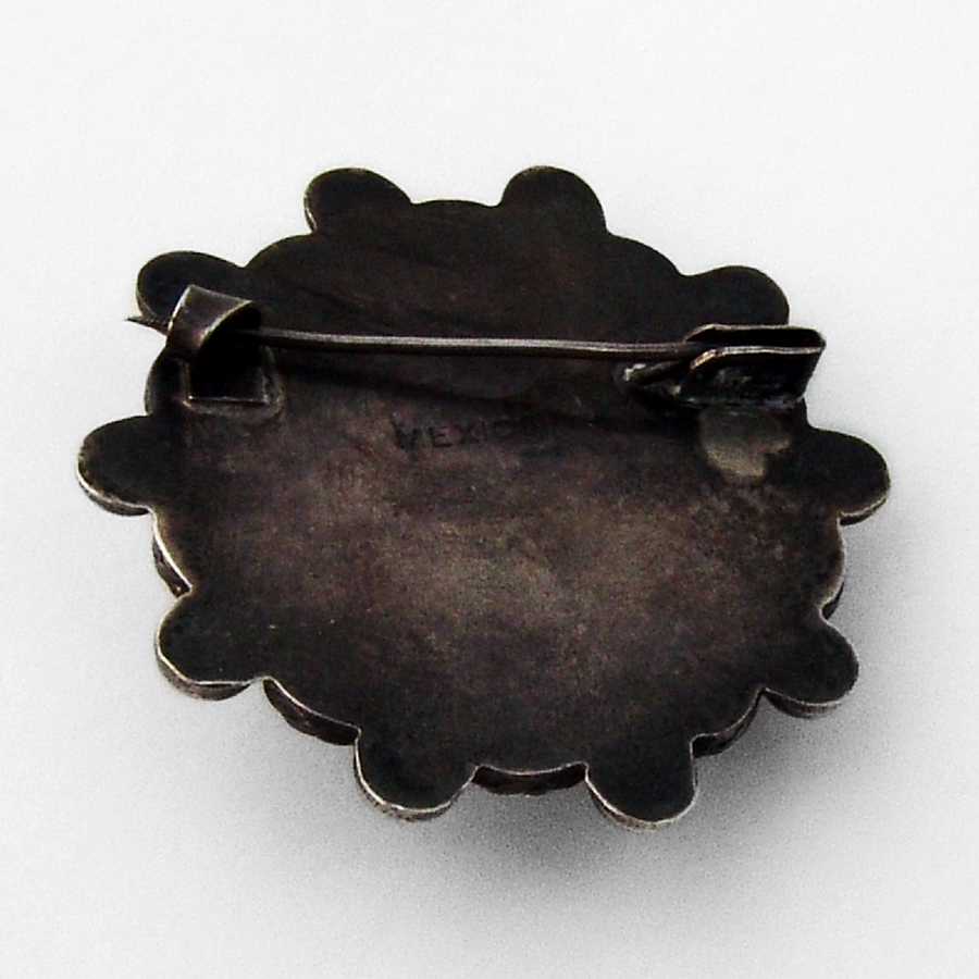 Mexican Round Beaded Ornate Broosh Sterling Silver 1920
