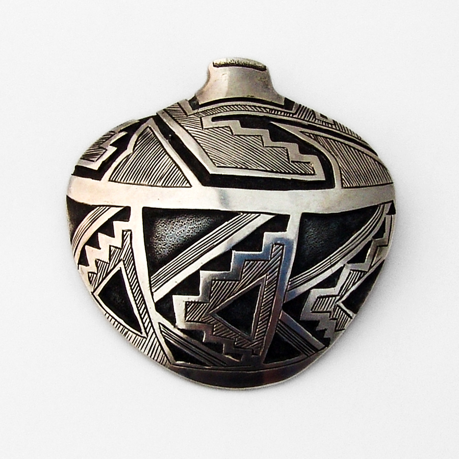 Pueblo Pottery Form Large Pendant Sterling Silver 1960