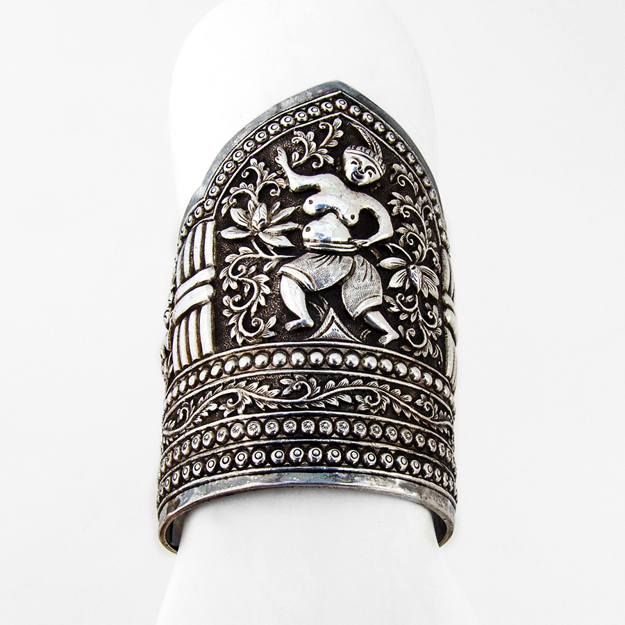 Large Ornate Topless Women Bangle Bracelet Chinese Silver