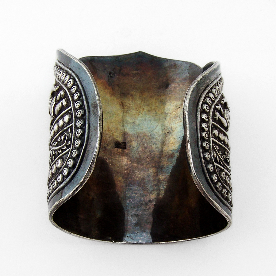Large Ornate Topless Women Bangle Bracelet Chinese Silver