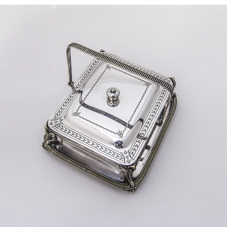 English Covered Cheese Dish Cut Glass Hutton Sons Silverplate 1890s