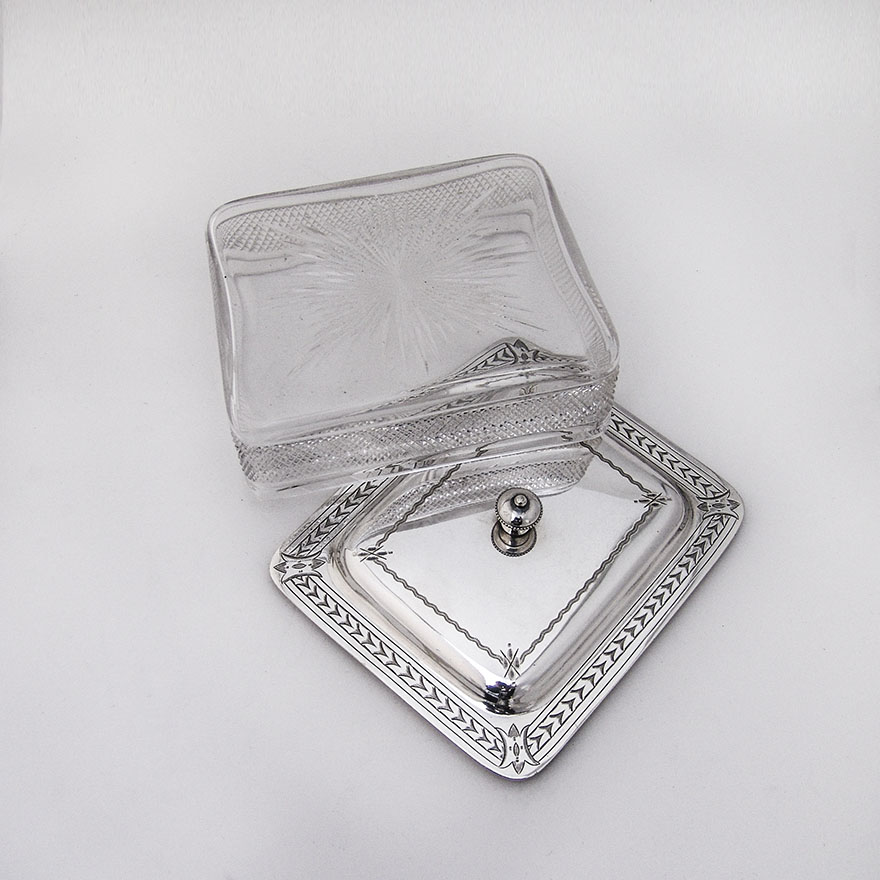 English Covered Cheese Dish Cut Glass Hutton Sons Silverplate 1890s
