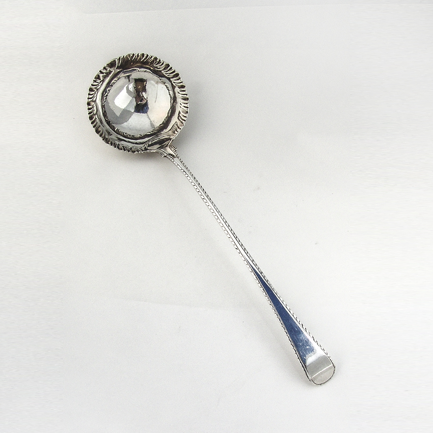 English Feather Edge Soup Ladle John Lampfert Sterling Silver 1767