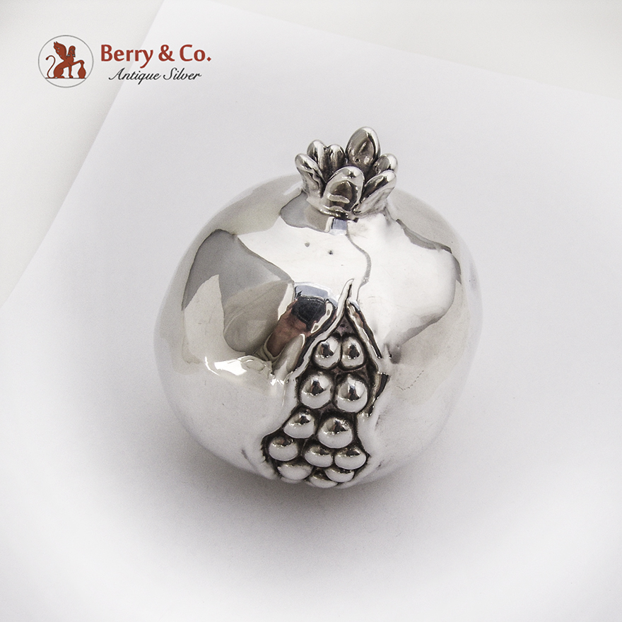 Life Size Decorative Pomegranate Figurine Italian 970 Sterling Silver 1960