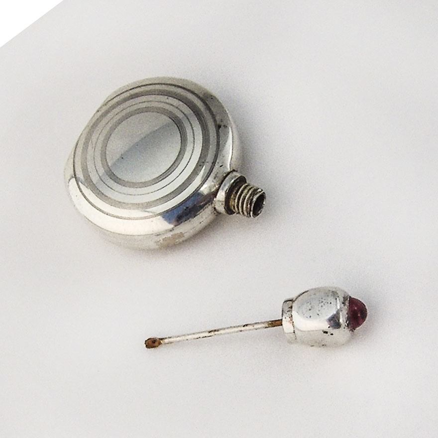 Mexican Round Perfume Bottle Amethyst Cabochon Sterling Silver