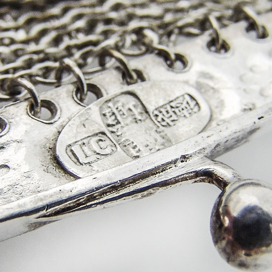 Chinese Export Silver Floral Mesh Chain Purse Leeching 1855