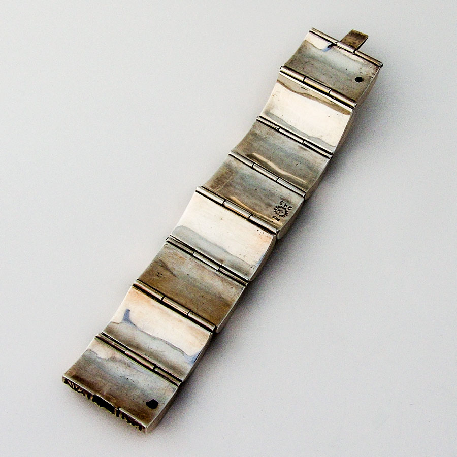 Los Castillo Ornate Barrel Link Bracelet Sterling Silver Mexico