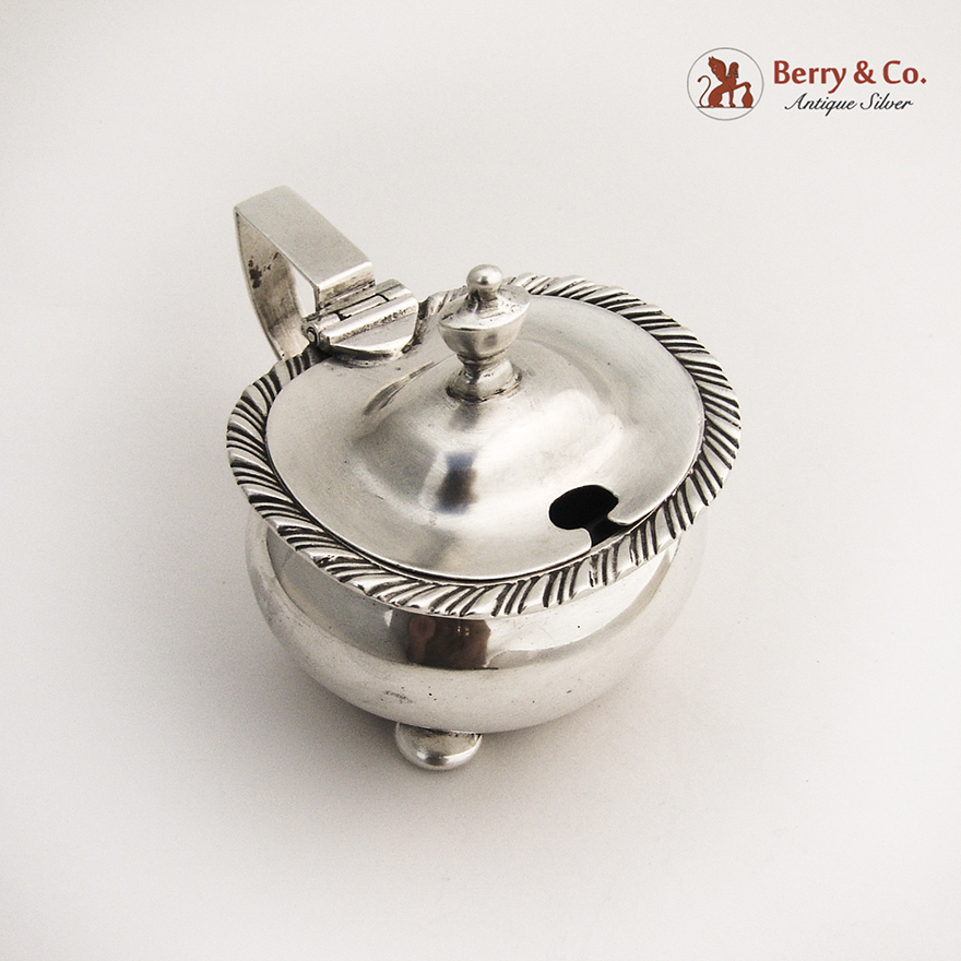 English Mustard Pot Gadroon Rim Glass Liner Sterling Silver 1895