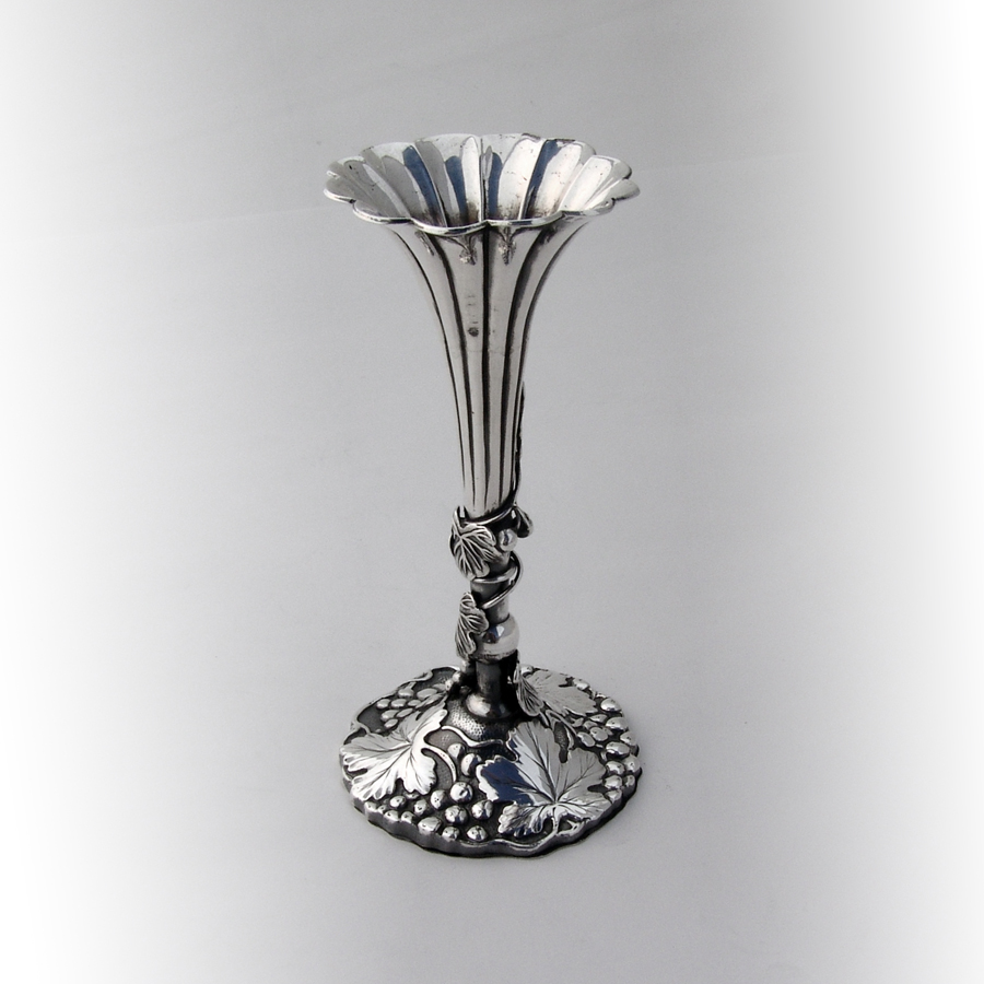 Chinese Export Silver Bud Vase Figural Grapevine Base 1900