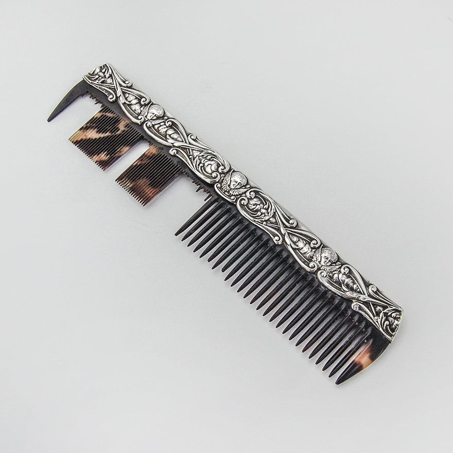 English Cherub Scroll Hair Comb Levi Salaman Sterling Silver 1903