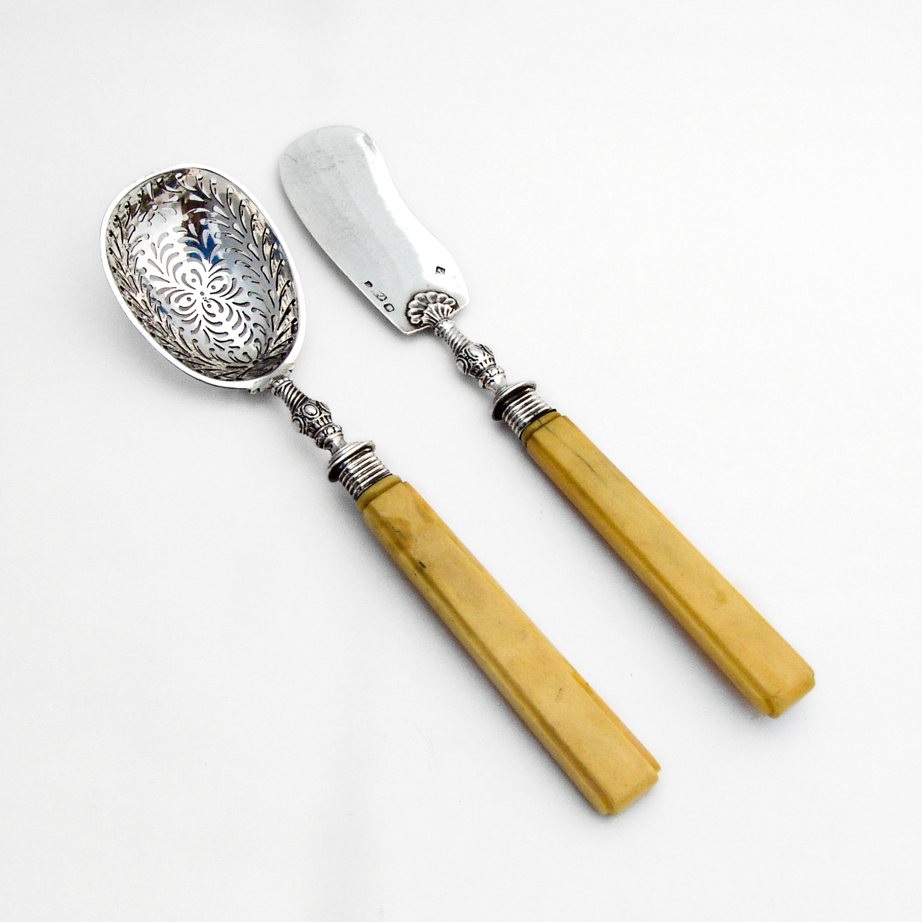 French Sugar Sifter Master Butter Knife Set Angee Sterling Silver 1840s