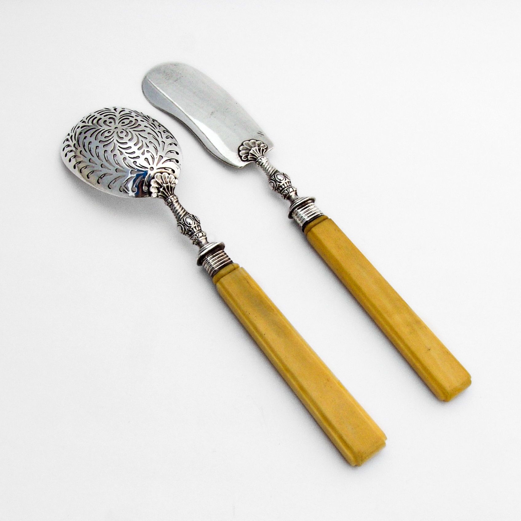 French Sugar Sifter Master Butter Knife Set Angee Sterling Silver 1840s