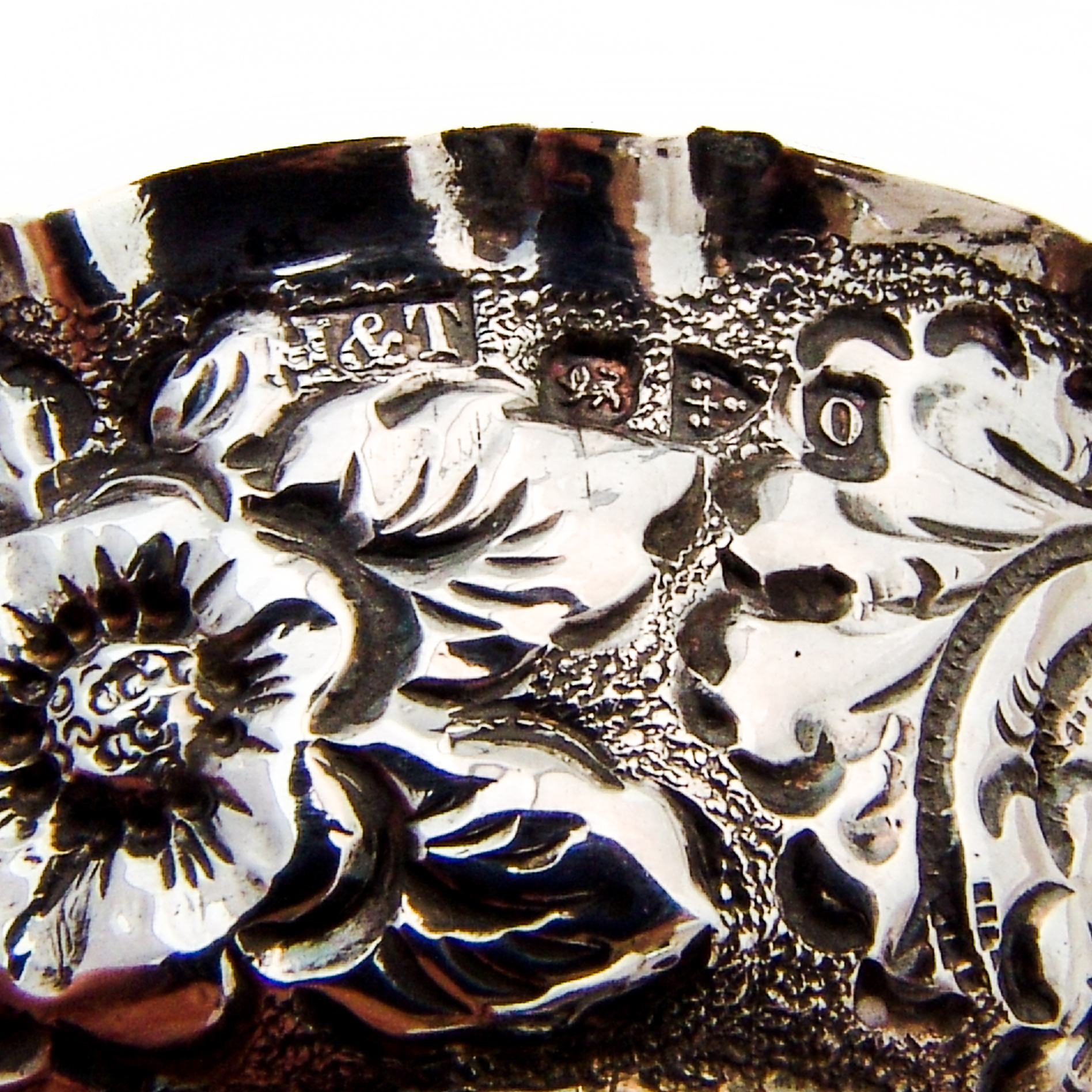 English Repousse Floral Open Salt Ball Feet Sterling Silver 1897