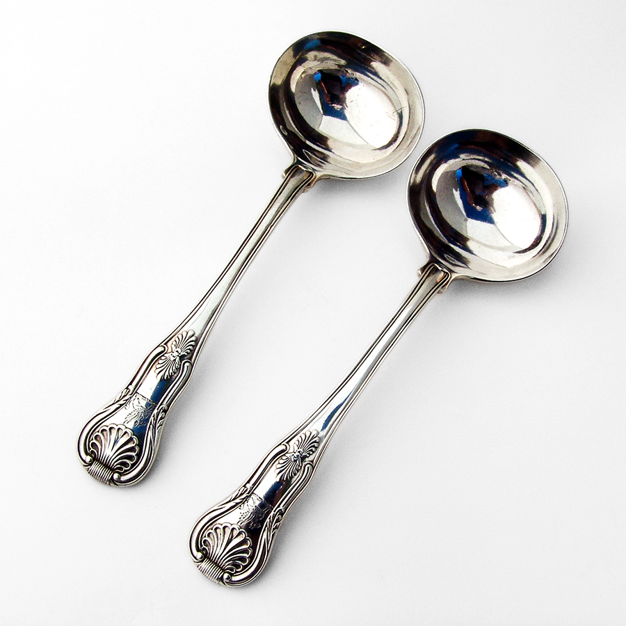 English Kings Gravy Ladles Pair Richard Poulden Sterling Silver 1822