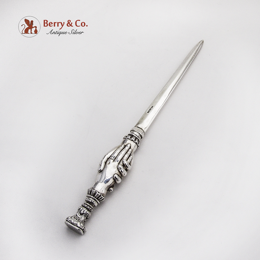 English Figural Handclasp Letter Opener Terry Shaverin Sterling Silver 1993