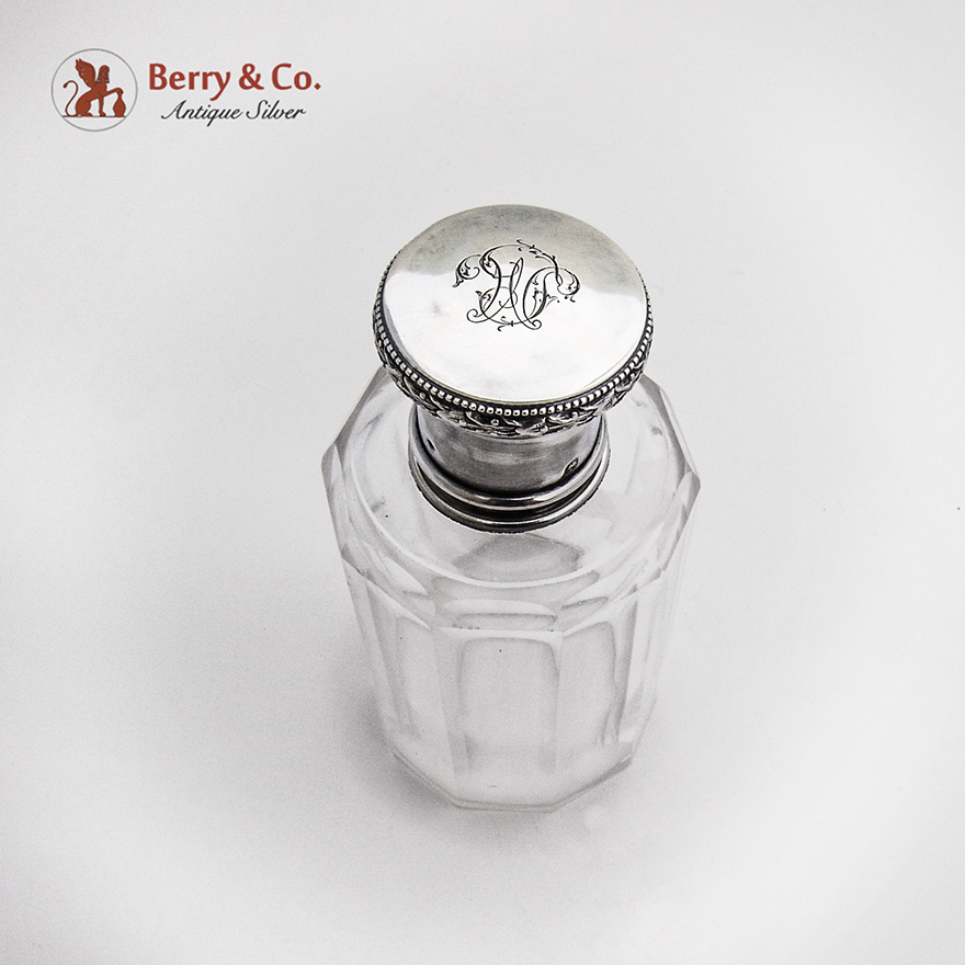 French Cologne Bottle Victor Lauer 950 Sterling Silver Cut Glass Mono LM