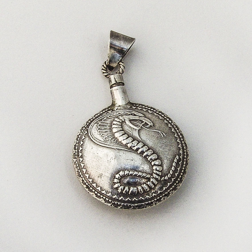 Cobra Round Small Perfume Vial Sterling Silver 1970 Mexico
