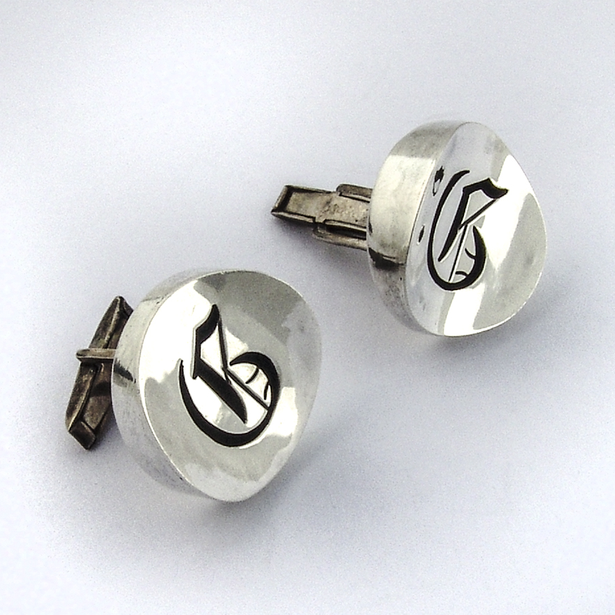 Round Cutwork G Letter Cufflinks Sterling Silver Rancho Alegre