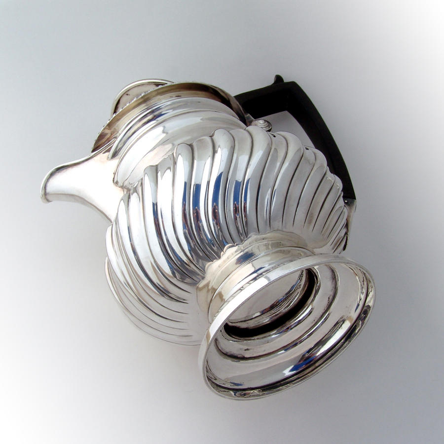 English Fluted Hot Water Jug Wooden Handle Sissons Sterling Silver 1902