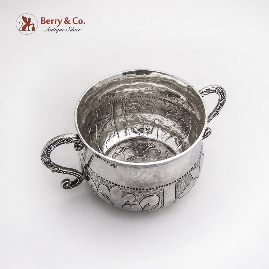 English Ornate Two Handled Cup Coin Inset Harry Brasted Sterling Silver 1902
