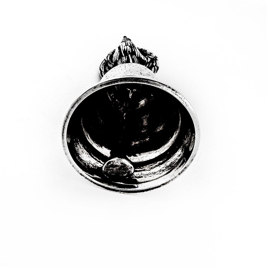 French Engraved Table Bell Crane Bird Handle 950 Sterling Silver 1870s