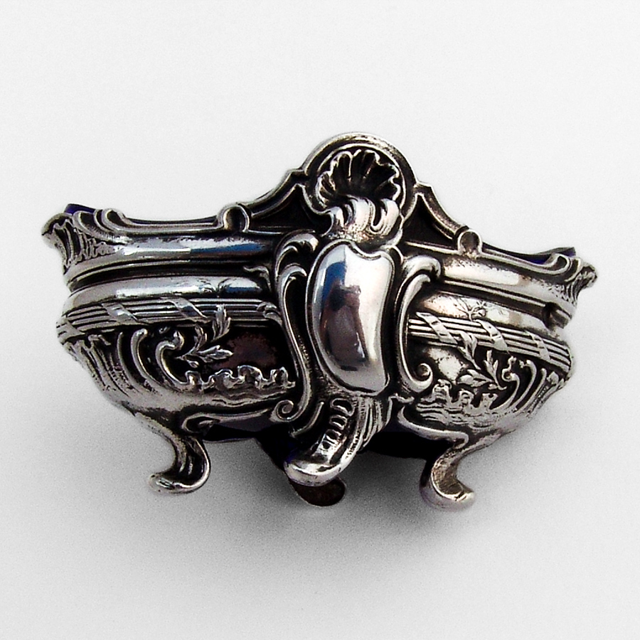 French Baroque Style Open Salt Dish Glass Liner Page Freres 950 Sterling Silver