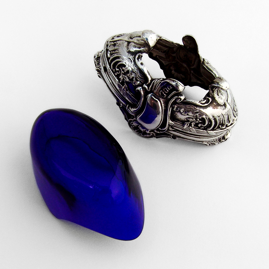 French Baroque Style Open Salt Dish Glass Liner Page Freres 950 Sterling Silver