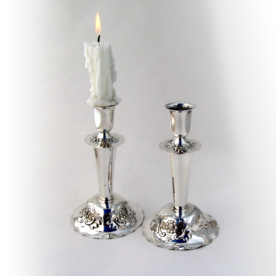 Swedish Floral Candlesticks Pair Sterling Silver 1950 Weighted