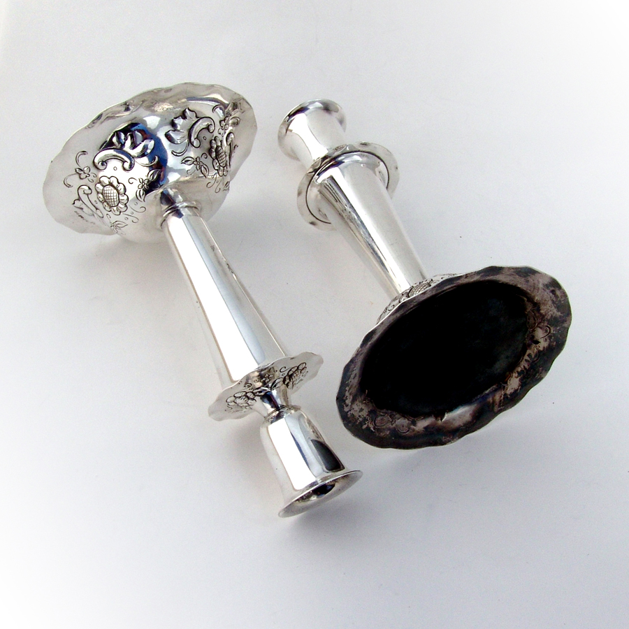 Swedish Floral Candlesticks Pair Sterling Silver 1950 Weighted