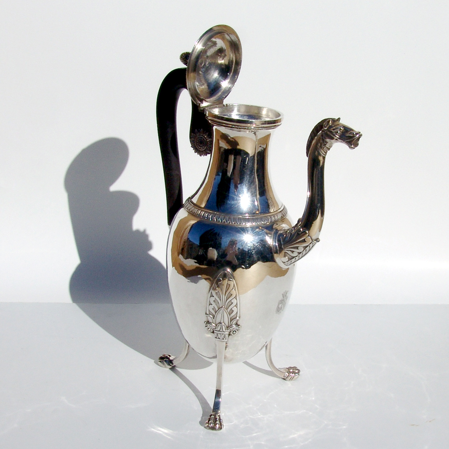 French 1st Empire Figural Coffee Pot 950 Sterling Silver 1810 Crowned Crest