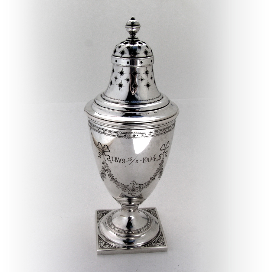 Danish Engraved Sugar Shaker Peter Hertz 830 Standard Silver 1902 Mono SB