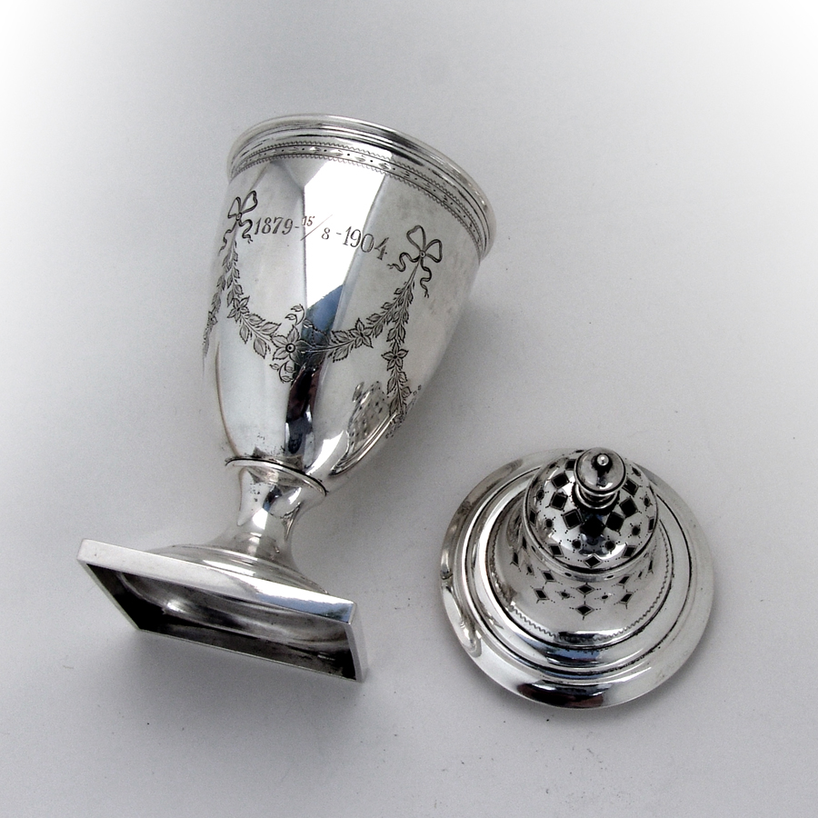 Danish Engraved Sugar Shaker Peter Hertz 830 Standard Silver 1902 Mono SB