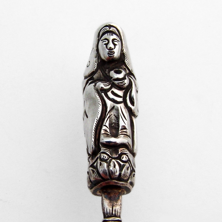 Figural Demitasse Spoons Set Engraved Bowls Chinese Export Sterling Silver