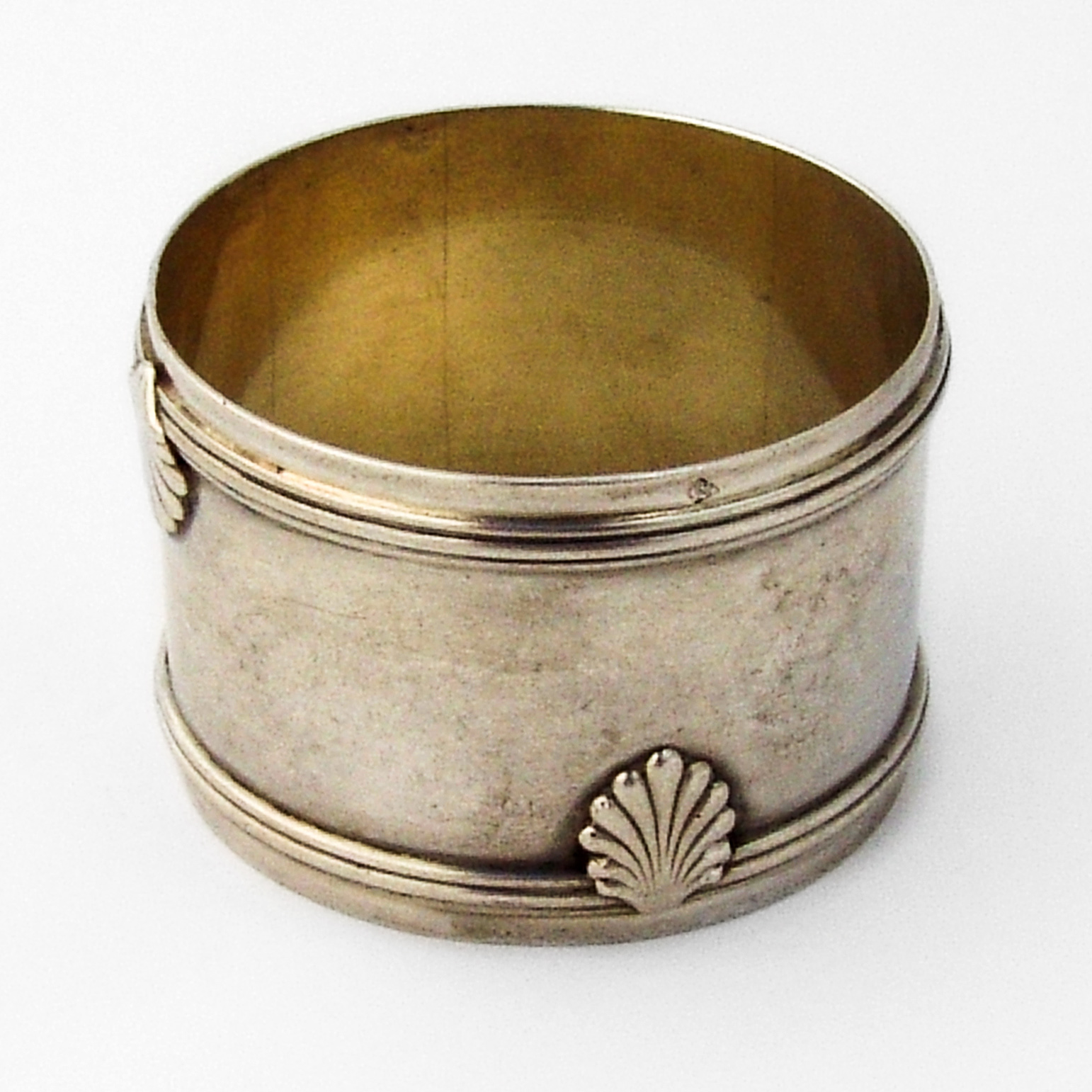 French Banded Shell Napkin Ring Gilt Interior 950 Sterling Silver 1900