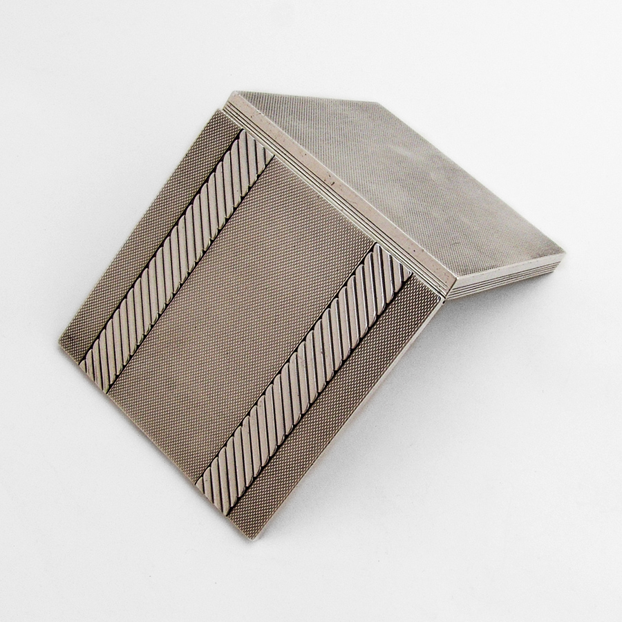 Art Deco Engine Turned Cigarette Case French 950 Sterling Silver 1930