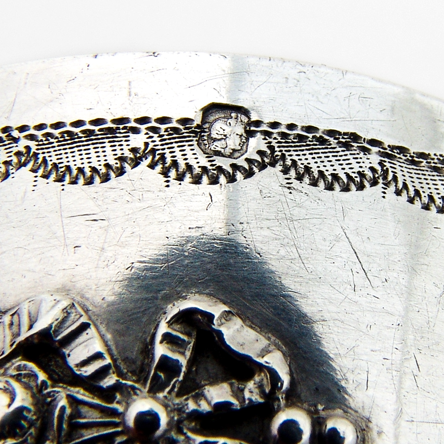 French Baroque Style Napkin Ring Applied Cartouche 950 Sterling Silver HD