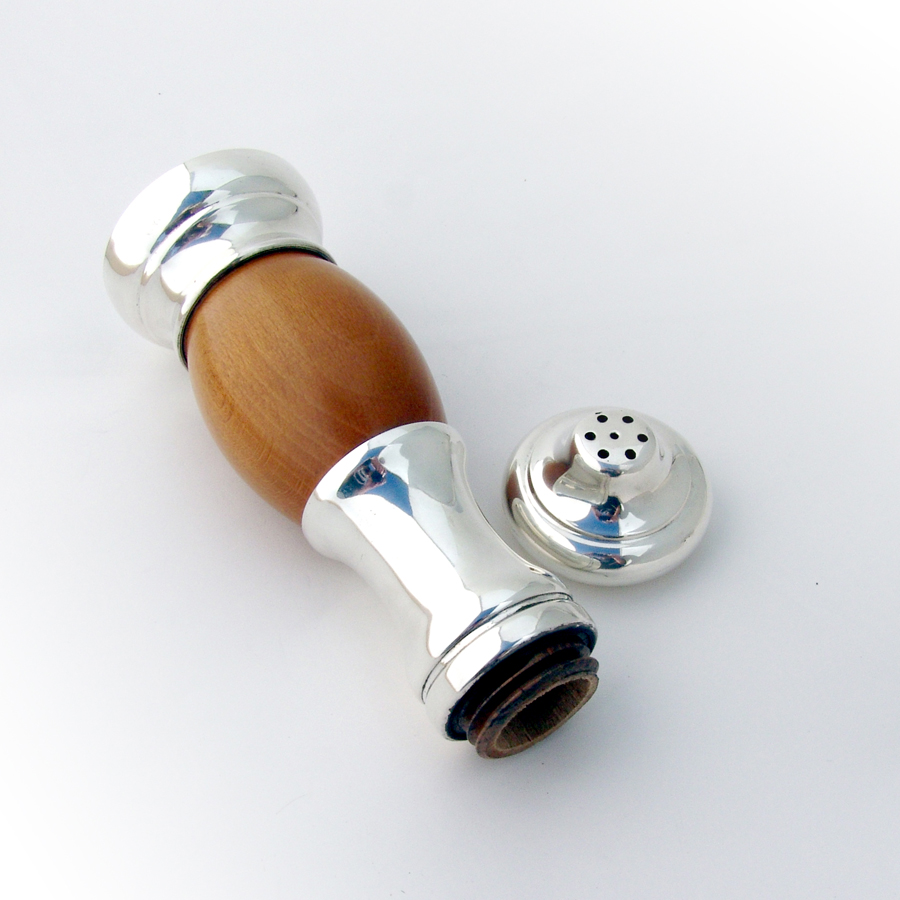 Italian Salt Shaker Pepper Grinder Olive Wood Luigi Genoni Sterling Silver
